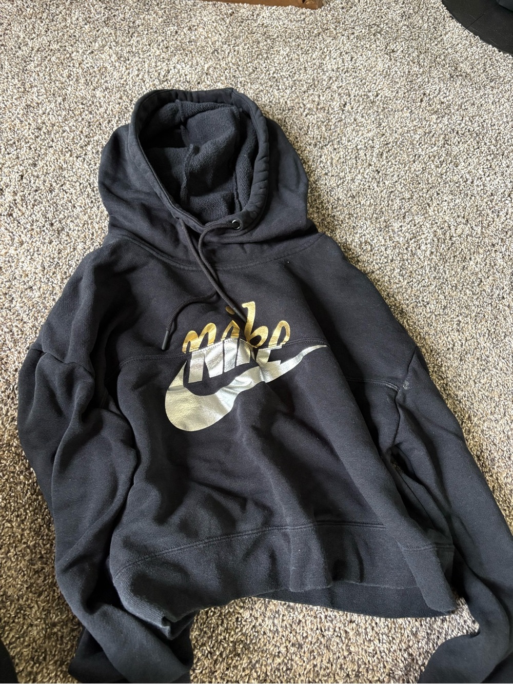 Nike Black Pullover Hoodie with Metallic Gold & Silver Swoosh